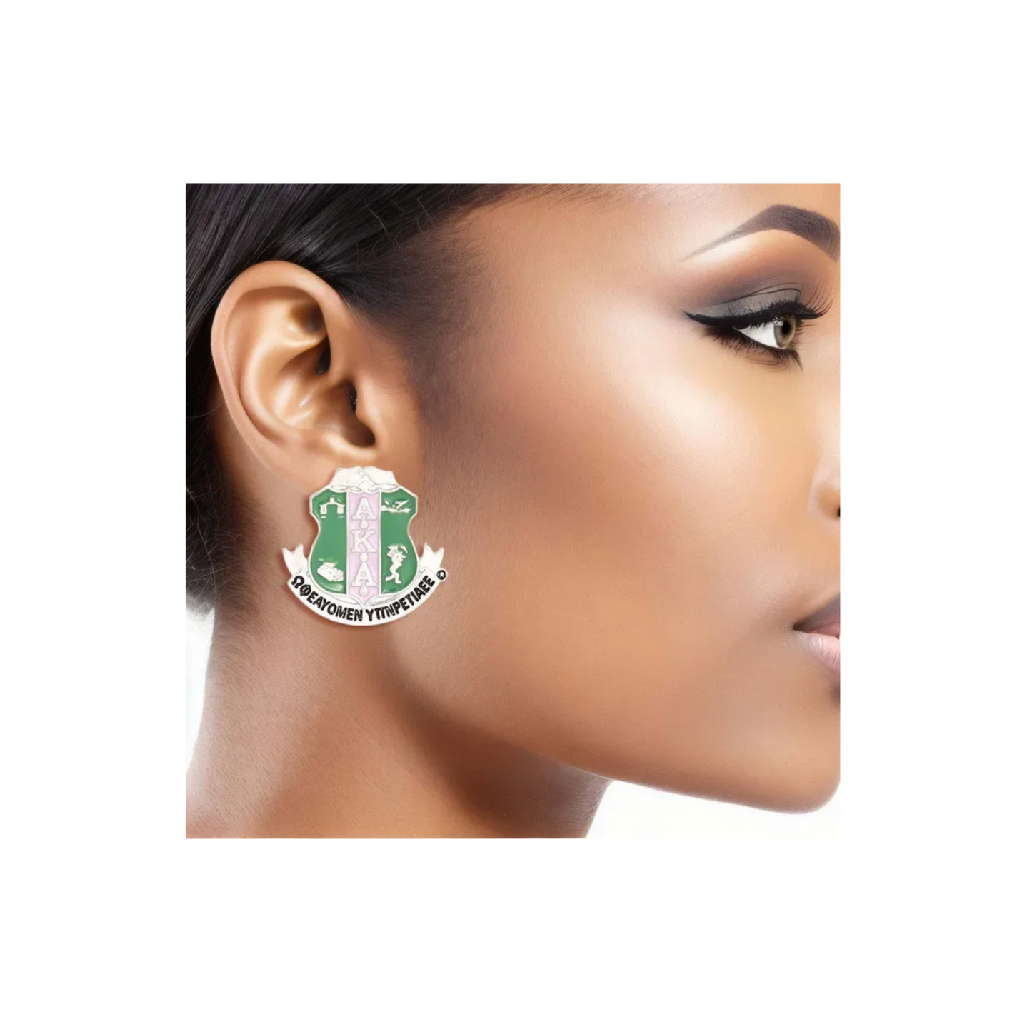 Pink Green Crest Studs