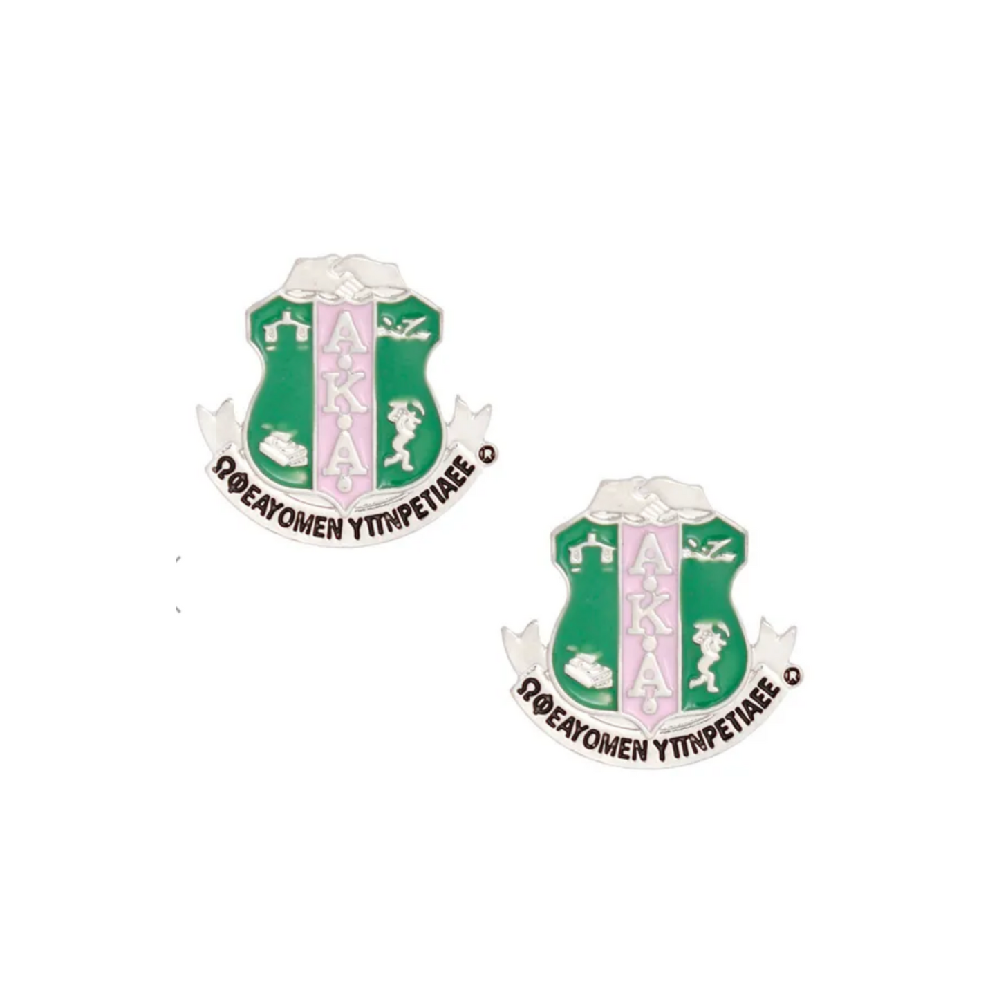 Pink Green Crest Studs