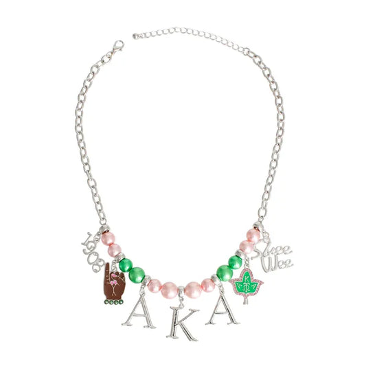 AKA Necklace Pink Green Pearl